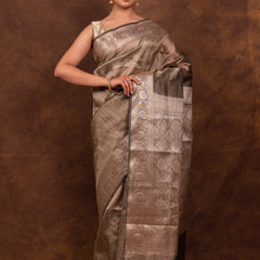 Pencil Grey Banarasi Authentic Soft Tissue Silk Saree with Rich Pallu Woven Design