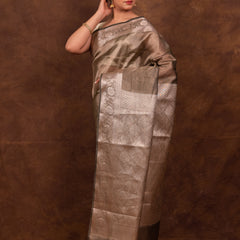 Pencil Grey Banarasi Authentic Soft Tissue Silk Saree with Rich Pallu Woven Design