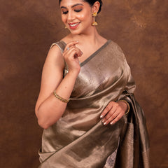Pencil Grey Banarasi Authentic Soft Tissue Silk Saree with Rich Pallu Woven Design