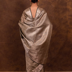 Pencil Grey Banarasi Authentic Soft Tissue Silk Saree with Rich Pallu Woven Design