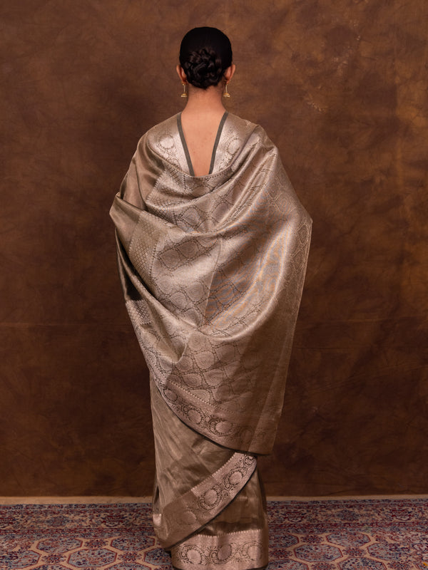 Pencil Grey Banarasi Authentic Soft Tissue Silk Saree with Rich Pallu Woven Design