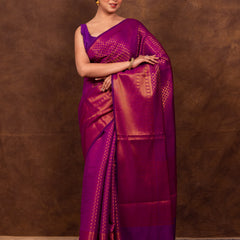 Magenta Pink Banarasi Soft Silk Saree Tanchoi Pattern with Copper Zari