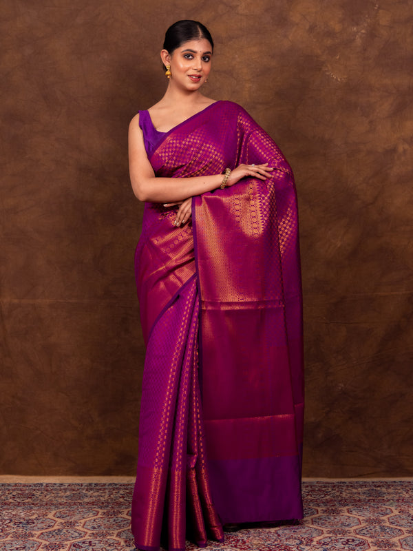 Magenta Pink Banarasi Soft Silk Saree Tanchoi Pattern with Copper Zari