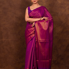 Magenta Pink Banarasi Soft Silk Saree Tanchoi Pattern with Copper Zari