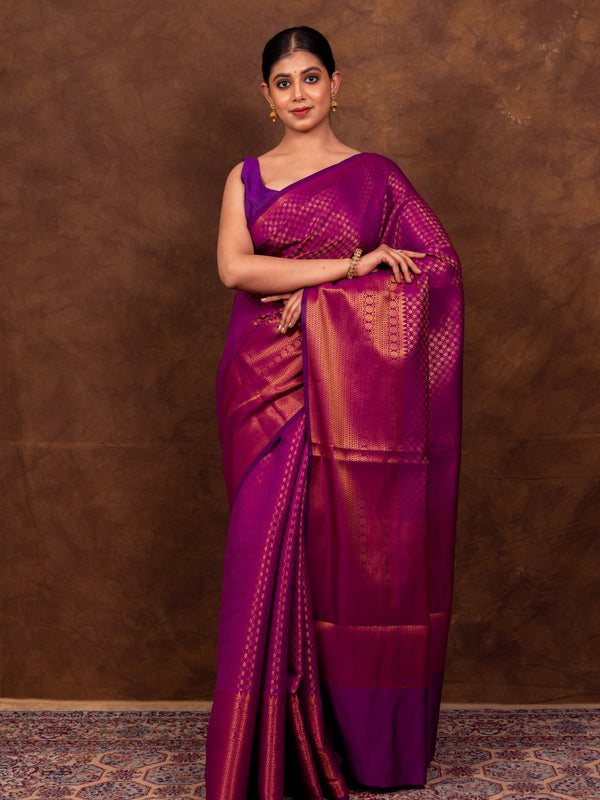 Magenta Pink Banarasi Soft Silk Saree Tanchoi Pattern with Copper Zari