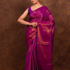 Magenta Pink Banarasi Soft Silk Saree Tanchoi Pattern with Copper Zari