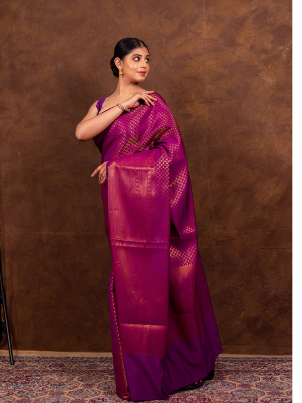 Magenta Pink Banarasi Soft Silk Saree Tanchoi Pattern with Copper Zari