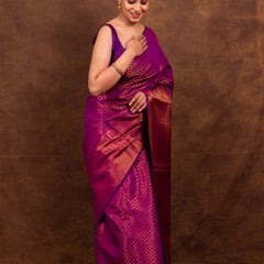 Magenta Pink Banarasi Soft Silk Saree Tanchoi Pattern with Copper Zari
