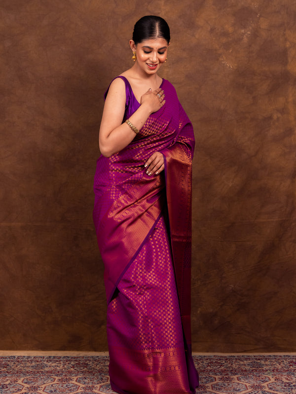 Magenta Pink Banarasi Soft Silk Saree Tanchoi Pattern with Copper Zari