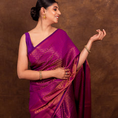Magenta Pink Banarasi Soft Silk Saree Tanchoi Pattern with Copper Zari