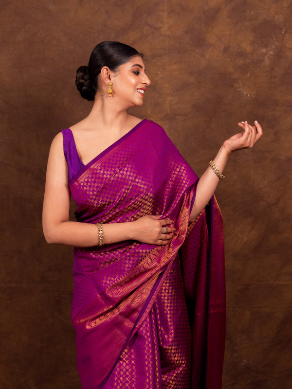 Magenta Pink Banarasi Soft Silk Saree Tanchoi Pattern with Copper Zari