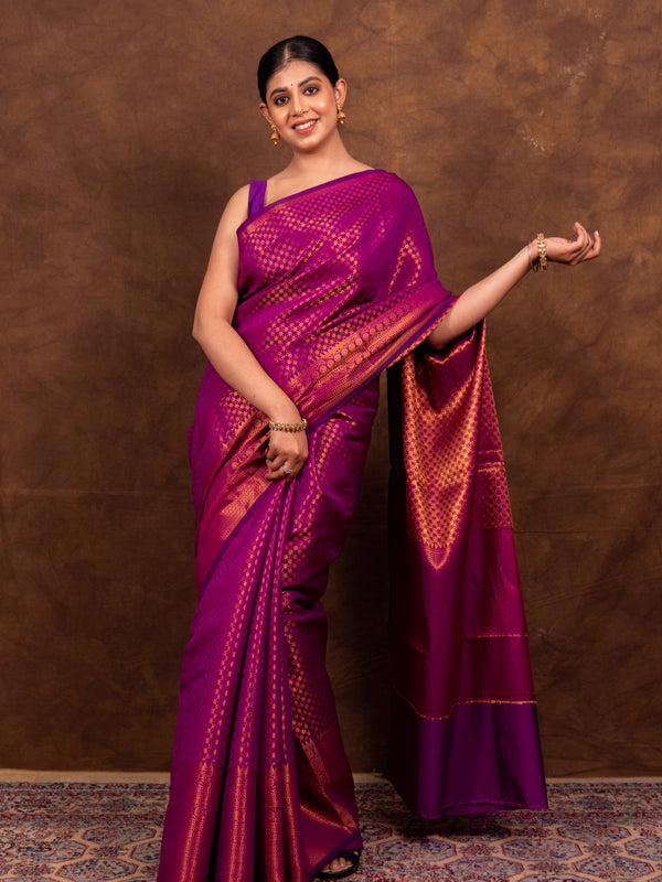 Magenta Pink Banarasi Soft Silk Saree Tanchoi Pattern with Copper Zari