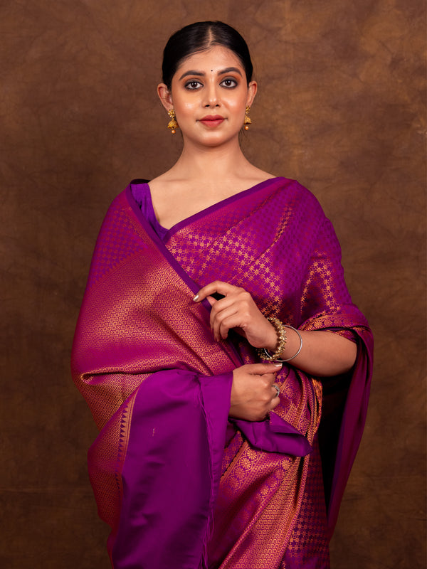 Magenta Pink Banarasi Soft Silk Saree Tanchoi Pattern with Copper Zari