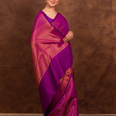 Magenta Pink Banarasi Soft Silk Saree Tanchoi Pattern with Copper Zari