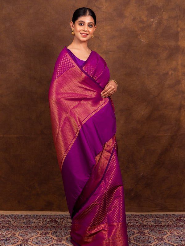 Magenta Pink Banarasi Soft Silk Saree Tanchoi Pattern with Copper Zari