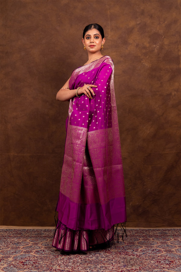 Deep Magenta Gorgeous Banarasi Soft Silk Saree with Intricate Gold Zari Work