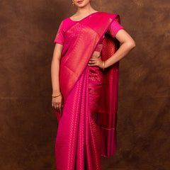 Rani Pink Banarasi Soft Silk Saree Tanchoi Pattern with Copper Zari