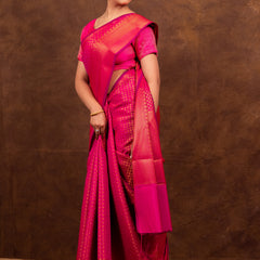 Rani Pink Banarasi Soft Silk Saree Tanchoi Pattern with Copper Zari