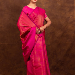 Rani Pink Banarasi Soft Silk Saree Tanchoi Pattern with Copper Zari