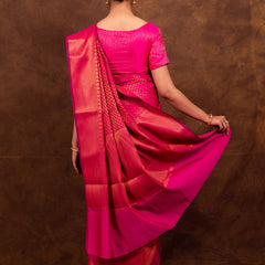 Rani Pink Banarasi Soft Silk Saree Tanchoi Pattern with Copper Zari