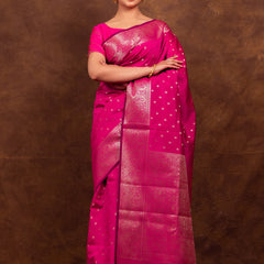Rani Pink Gorgeous Banarasi Soft Silk Saree with Intricate Gold Zari Work