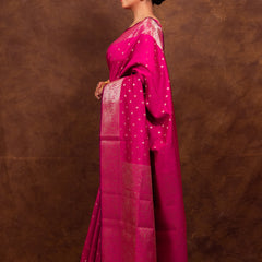 Rani Pink Gorgeous Banarasi Soft Silk Saree with Intricate Gold Zari Work