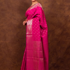 Rani Pink Gorgeous Banarasi Soft Silk Saree with Intricate Gold Zari Work