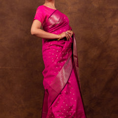 Rani Pink Gorgeous Banarasi Soft Silk Saree with Intricate Gold Zari Work