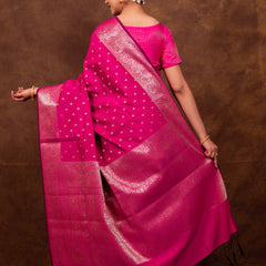 Rani Pink Gorgeous Banarasi Soft Silk Saree with Intricate Gold Zari Work
