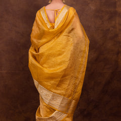 Yellow Gold Crushed Tissue Silk Saree | Banarasi Woven Saree