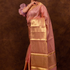 Coral Pink Banarasi Soft Tissue Silk Saree | Easy To Drape & Pleat