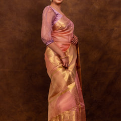 Coral Pink Banarasi Soft Tissue Silk Saree | Easy To Drape & Pleat