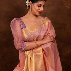 Coral Pink Banarasi Soft Tissue Silk Saree | Easy To Drape & Pleat