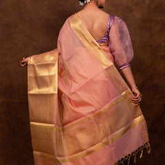 Coral Pink Banarasi Soft Tissue Silk Saree | Easy To Drape & Pleat
