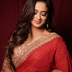 Shweta Tiwari Inspired Designer Georgette Saree With Embroidered Blouse Free Size