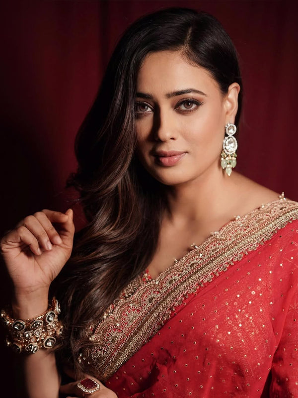 Shweta Tiwari Inspired Designer Georgette Saree With Embroidered Blouse Free Size