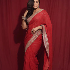 Shweta Tiwari Inspired Designer Georgette Saree With Embroidered Blouse Free Size