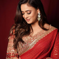 Shweta Tiwari Inspired Designer Georgette Saree With Embroidered Blouse Free Size