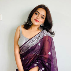 Wine Red Banarasi Elegant Woven Semi Georgette Soft Saree
