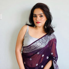 Wine Red Banarasi Elegant Woven Semi Georgette Soft Saree
