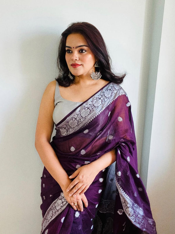 Wine Red Banarasi Elegant Woven Semi Georgette Soft Saree