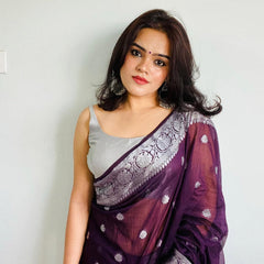 Wine Red Banarasi Elegant Woven Semi Georgette Soft Saree