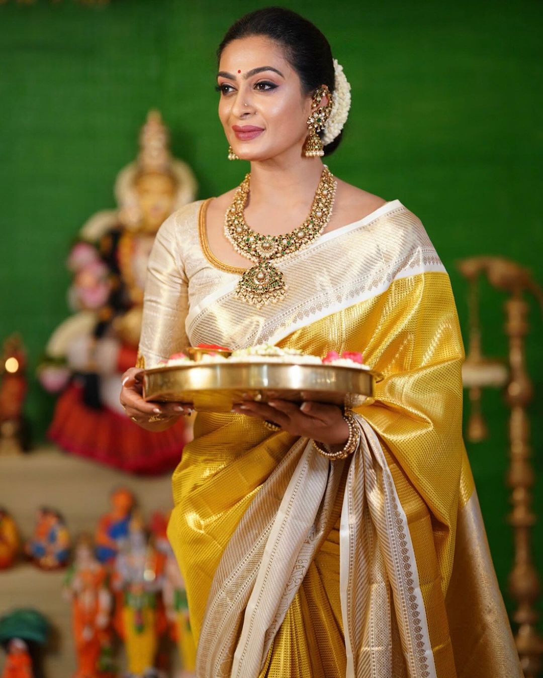 Exclusive Banarasi Glass Tissue Gold Zari Silk Saree with Contrast Border & Pallu