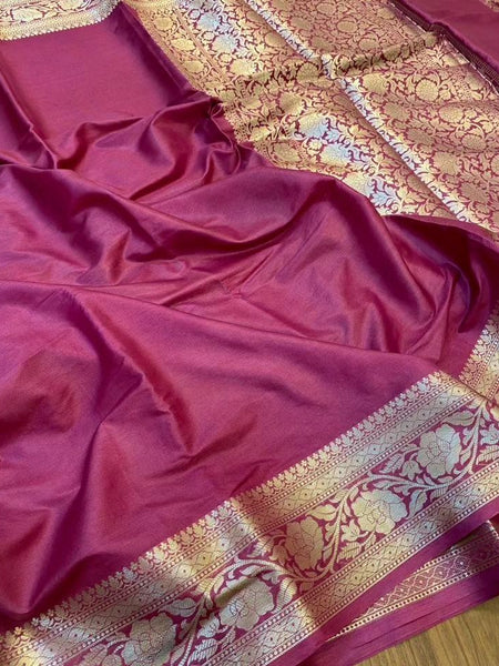 Elegant Banarasi Woven Soft Silk Saree with Water Zari Border Pallu and Blouse