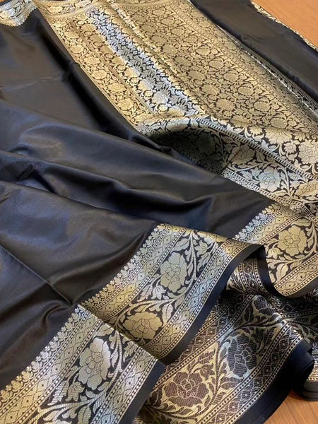 Elegant Banarasi Woven Soft Silk Saree with Water Zari Border Pallu and Blouse