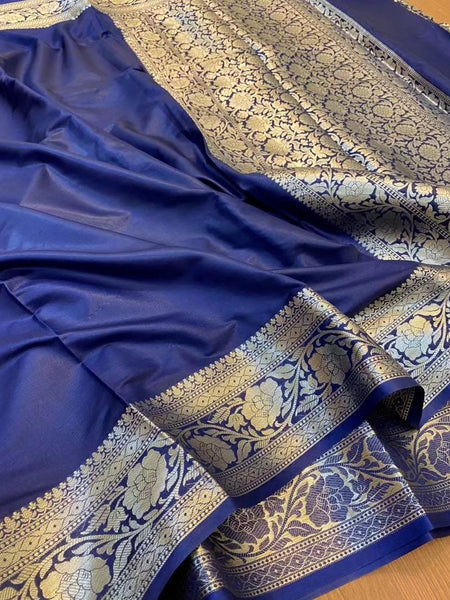Elegant Banarasi Woven Soft Silk Saree with Water Zari Border Pallu and Blouse
