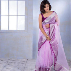 Electric Lavender & Magenta Contrast Banarasi Soft Organza Skirt Border Saree