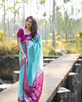 Magenta Blue Banarasi Woven Semi Georgette Soft Saree