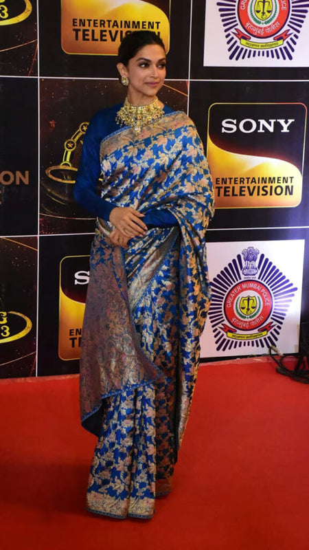 Deepika Padukone Handloom Kadhwa Pure Katan Silk Vintage Minakari Banarasi Saree
