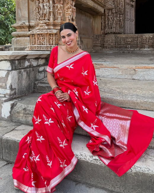 Royal Red Kanak Baali Banarasi Mashru Silk Saree